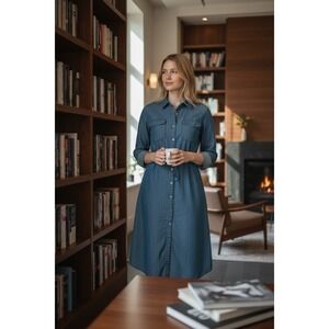 Miracle Berry Chambray Denim Shirt Dress Women's Small | Button Front Midi